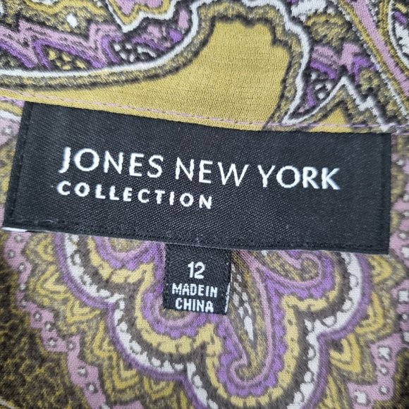 100 % Silk Jones New York Collection Short Sleeve Paisley Blouse Size 12 - Picture 5 of 10